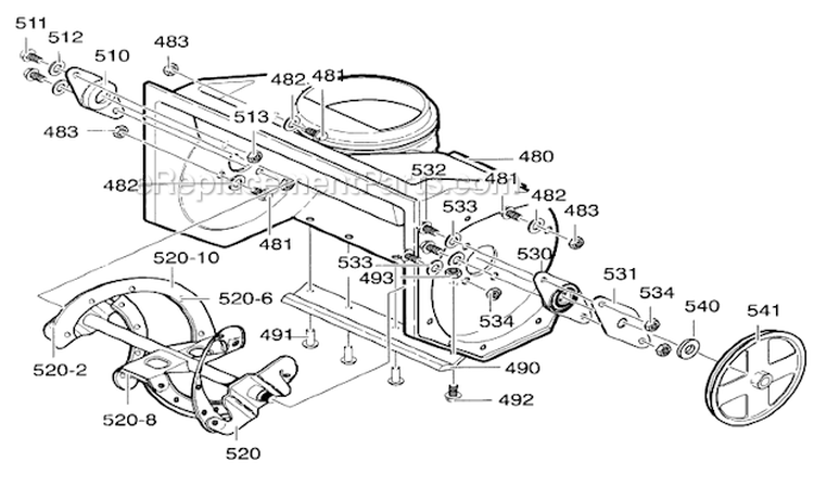 Auger Assembly Diagram and Parts List for 536885214  Craftsman Snow Blower