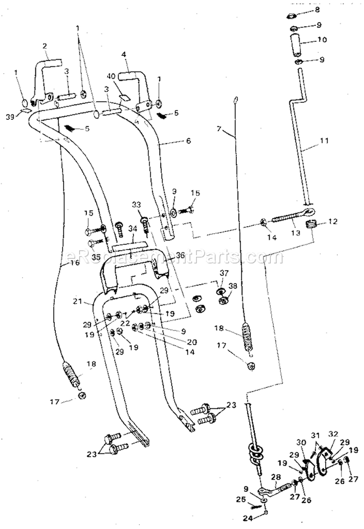 Handle Assembly Diagram and Parts List for 536885400  Craftsman Snow Blower