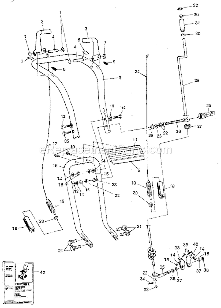 Handle Assembly Diagram and Parts List for 536885410  Craftsman Snow Blower