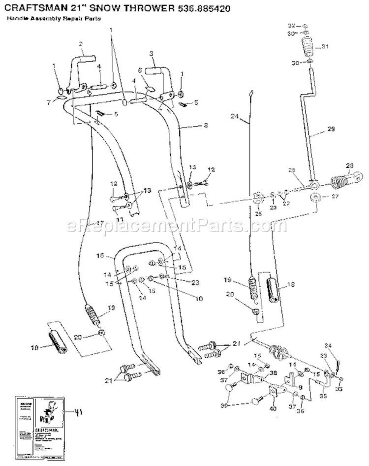 Handle Assembly Diagram and Parts List for 536885420  Craftsman Snow Blower