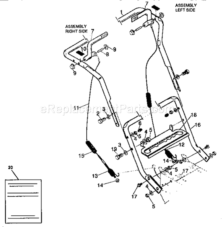 Handle Assembly Diagram and Parts List for 536885470  Craftsman Snow Blower