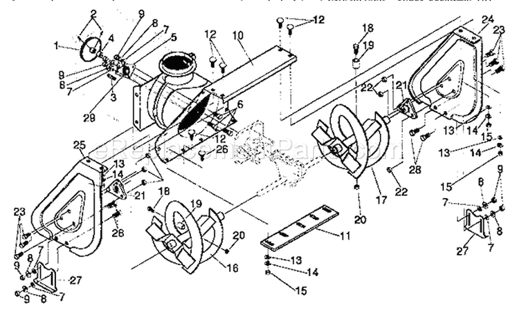 Auger Housing Diagram and Parts List for 536885470  Craftsman Snow Blower