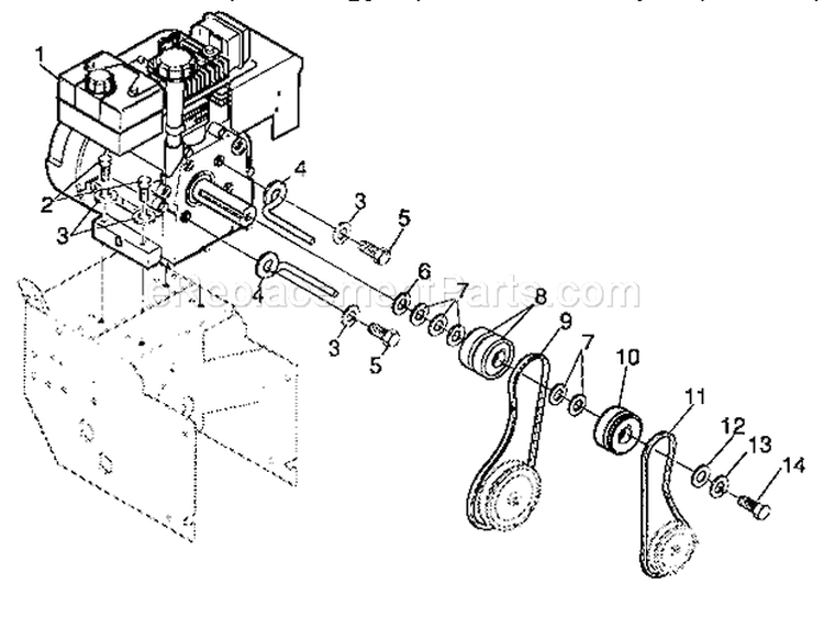 Engine Components Diagram and Parts List for 536885470  Craftsman Snow Blower