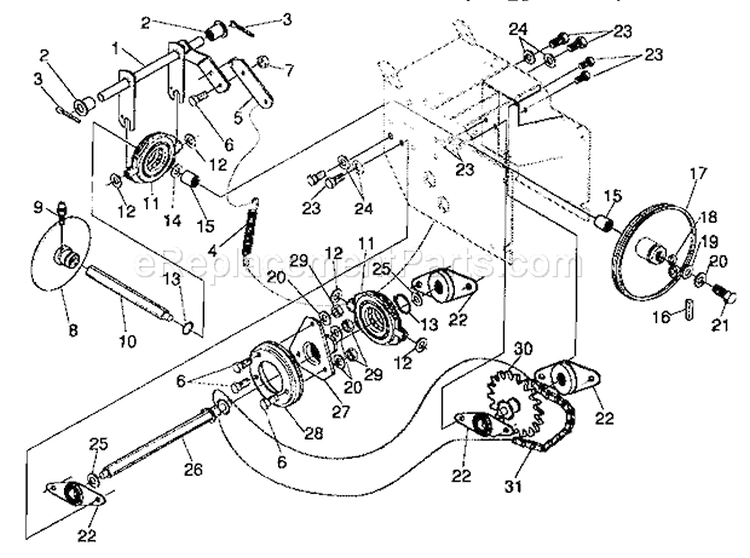 Drive Components Diagram and Parts List for 536885470  Craftsman Snow Blower