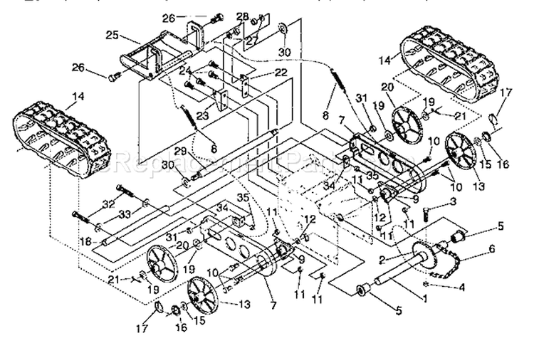 Track Assembly Diagram and Parts List for 536885470  Craftsman Snow Blower