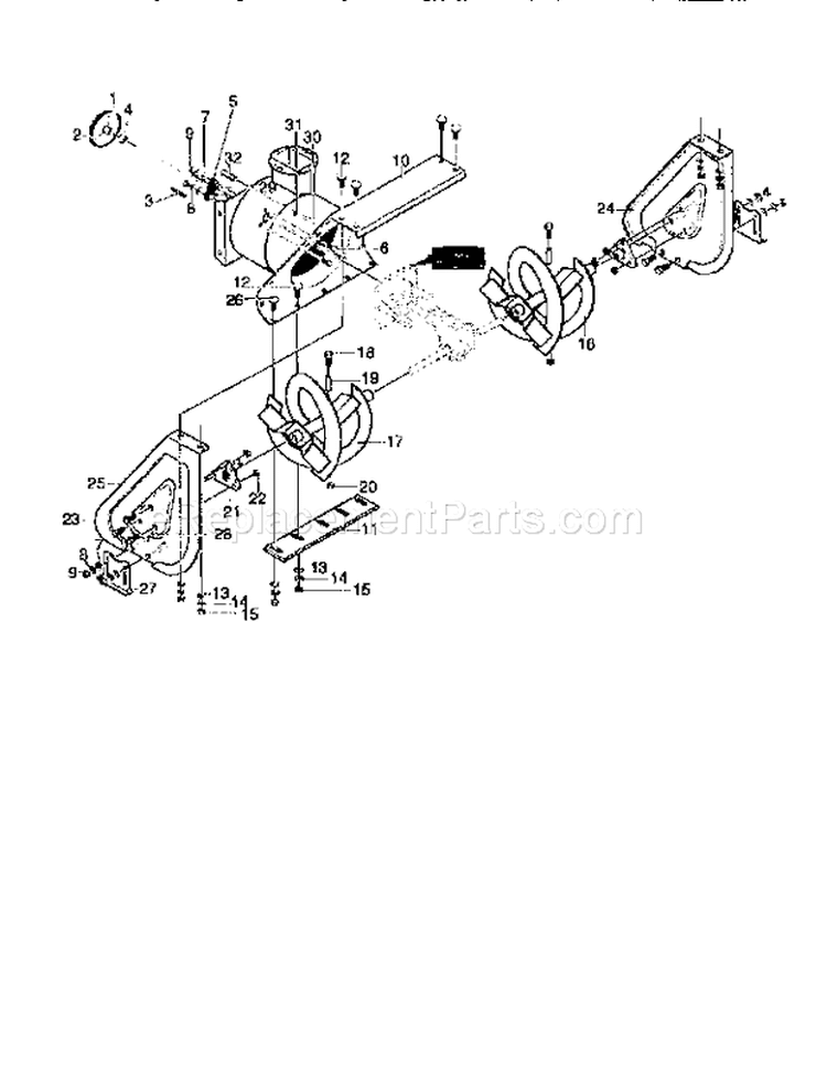 Auger Housing Diagram and Parts List for 536885471  Craftsman Snow Blower