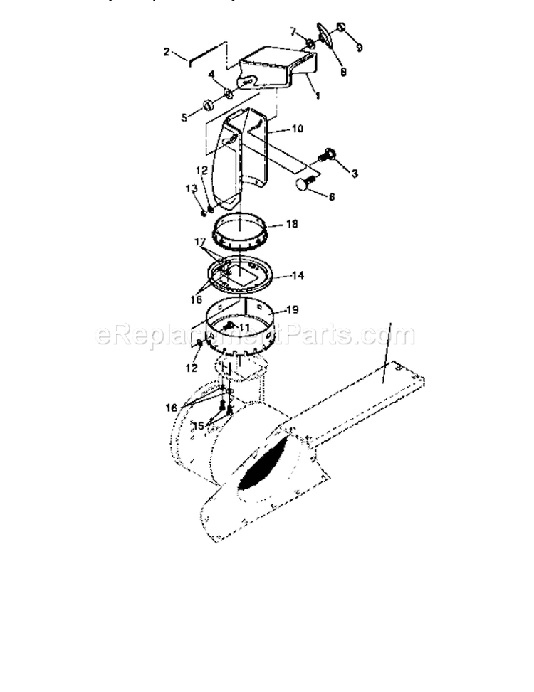 Discharge Chute Diagram and Parts List for 536885471  Craftsman Snow Blower