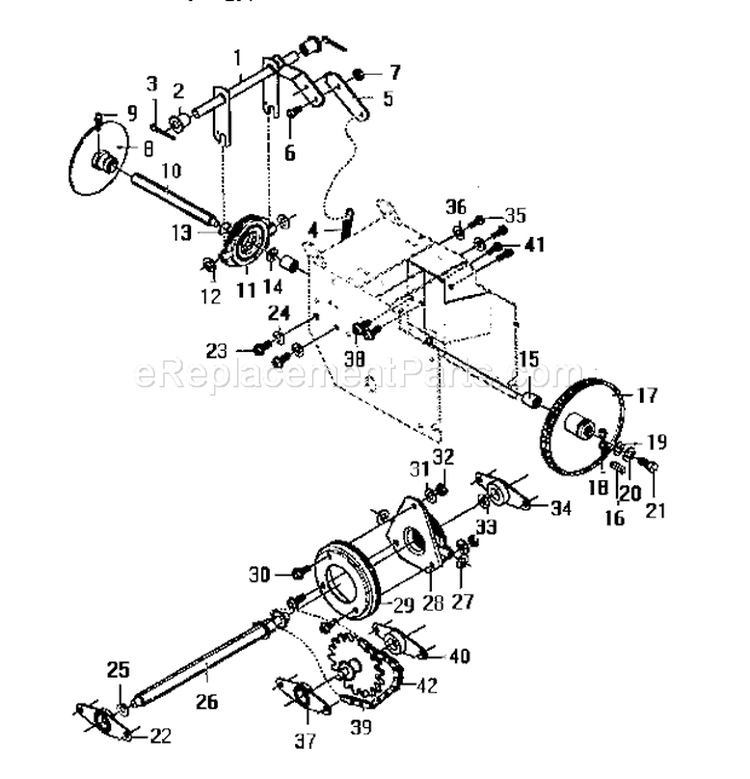 Drive Assembly Diagram and Parts List for 536885472  Craftsman Snow Blower