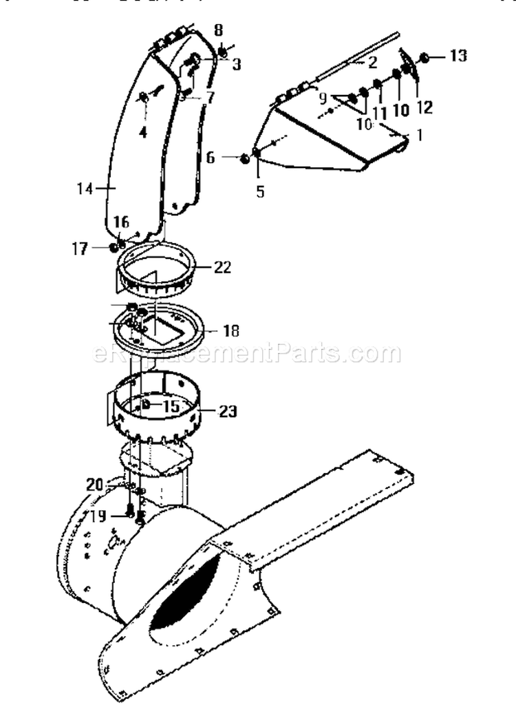 Discharge Chute Diagram and Parts List for 536885472  Craftsman Snow Blower
