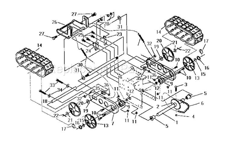 Track Assembly Diagram and Parts List for 536885472  Craftsman Snow Blower