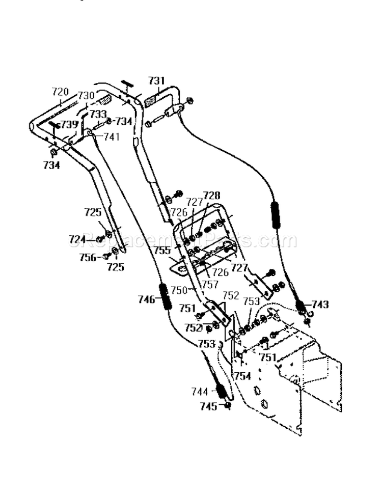 Handle Assembly Diagram and Parts List for 536885473  Craftsman Snow Blower