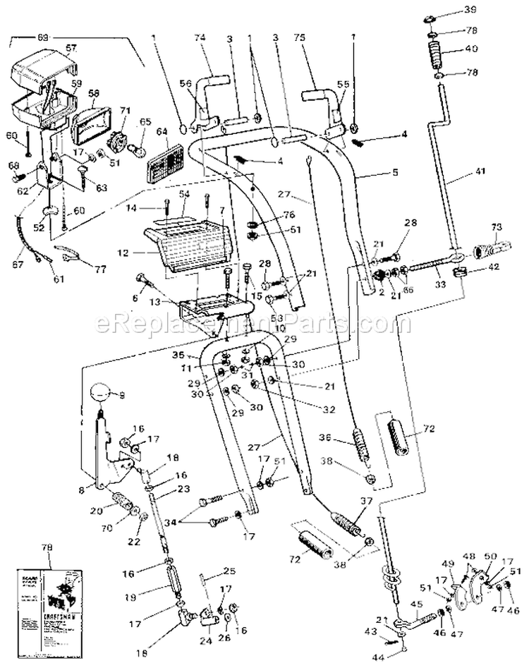 Handle Assembly Diagram and Parts List for 536885910  Craftsman Snow Blower