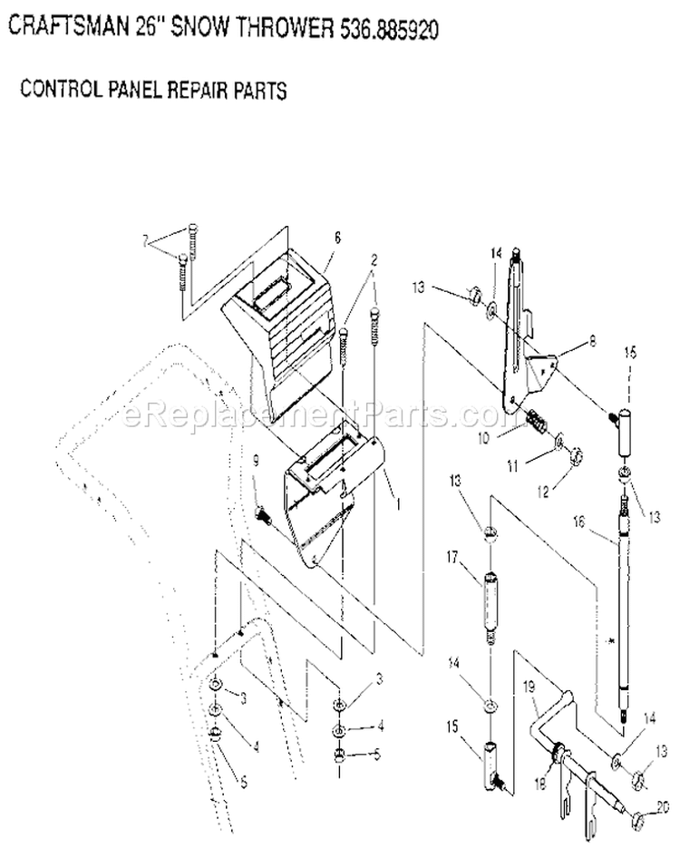Control Panel Diagram and Parts List for 536885920  Craftsman Snow Blower