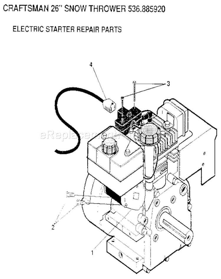 Electric Starter Diagram and Parts List for 536885920  Craftsman Snow Blower