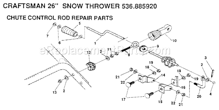 Chute Control Rod Diagram and Parts List for 536885920  Craftsman Snow Blower