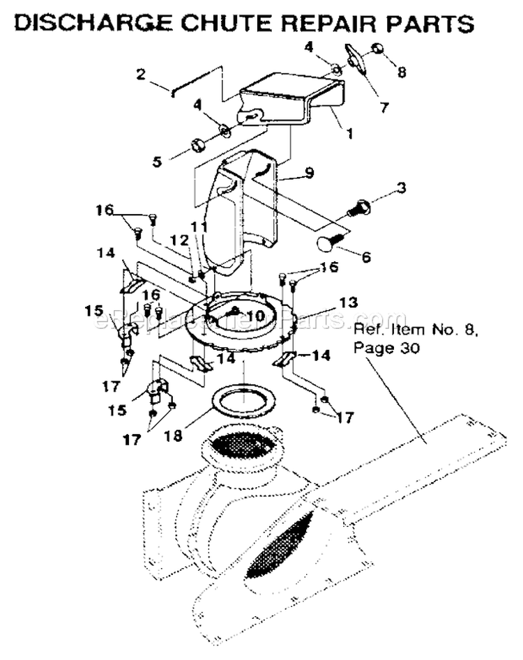 Discharge Chute Diagram and Parts List for 536885920  Craftsman Snow Blower