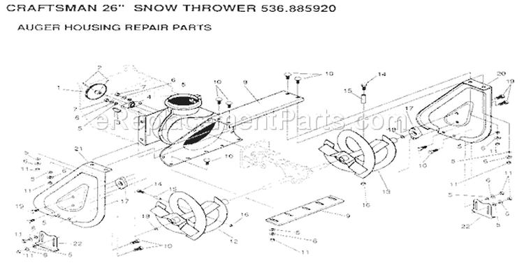 Auger Housing Diagram and Parts List for 536885920  Craftsman Snow Blower