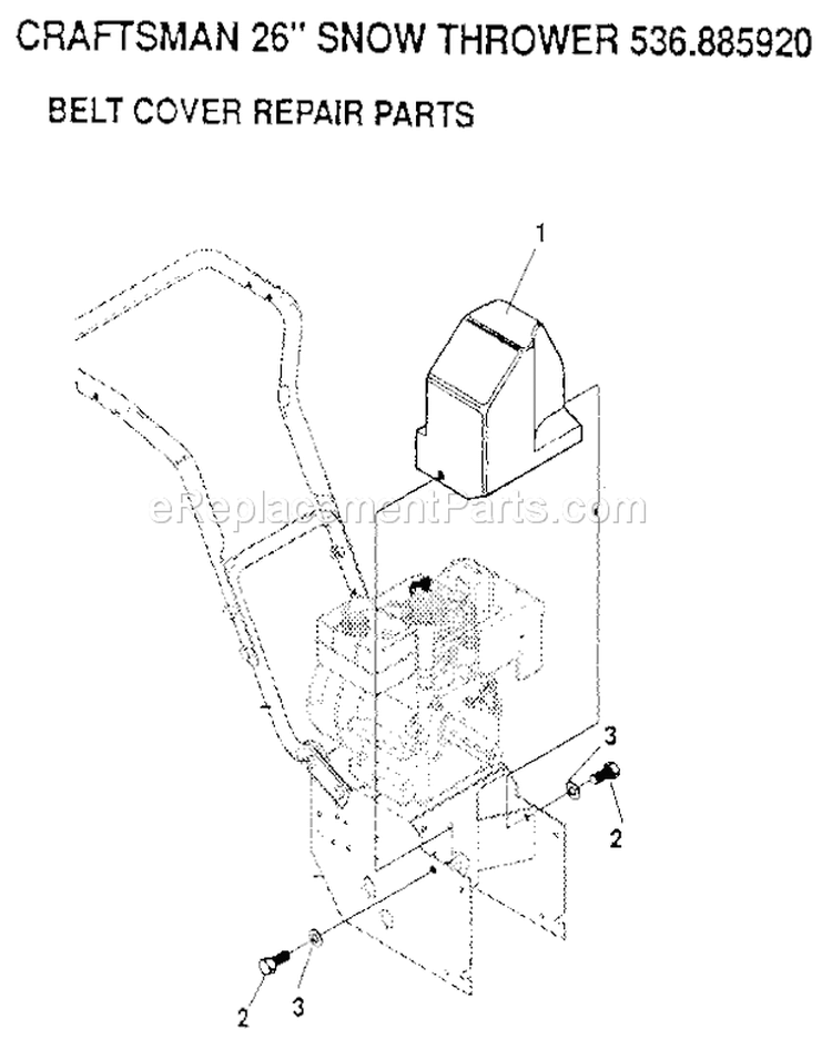 Belt Cover Diagram and Parts List for 536885920  Craftsman Snow Blower