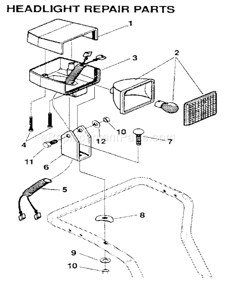 Headlight Diagram and Parts List for 536885920  Craftsman Snow Blower