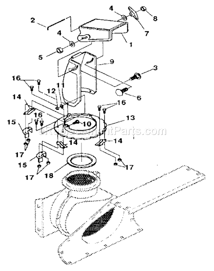 Discharge Chute Diagram and Parts List for 536885921  Craftsman Snow Blower