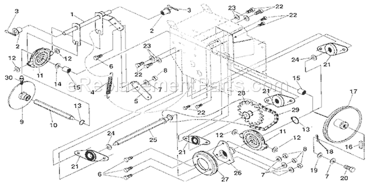 Drive Components Diagram and Parts List for 536885921  Craftsman Snow Blower