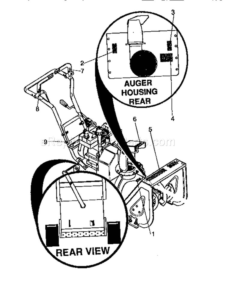 Decals Diagram and Parts List for 536886110  Craftsman Snow Blower