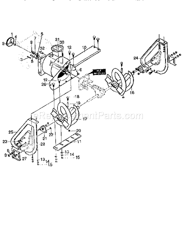 Auger Housing Diagram and Parts List for 536886110  Craftsman Snow Blower