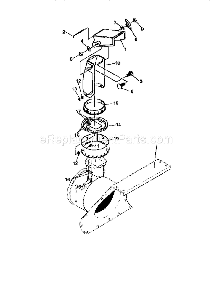 Discharge Chute Diagram and Parts List for 536886110  Craftsman Snow Blower