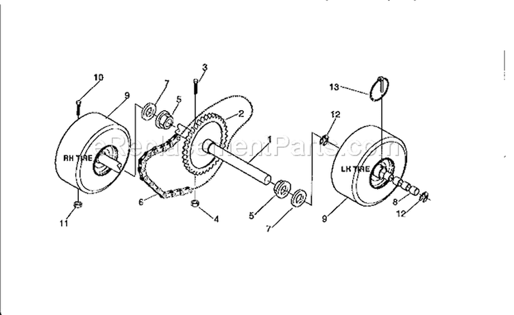 Wheel Assembly Diagram and Parts List for 536886110  Craftsman Snow Blower