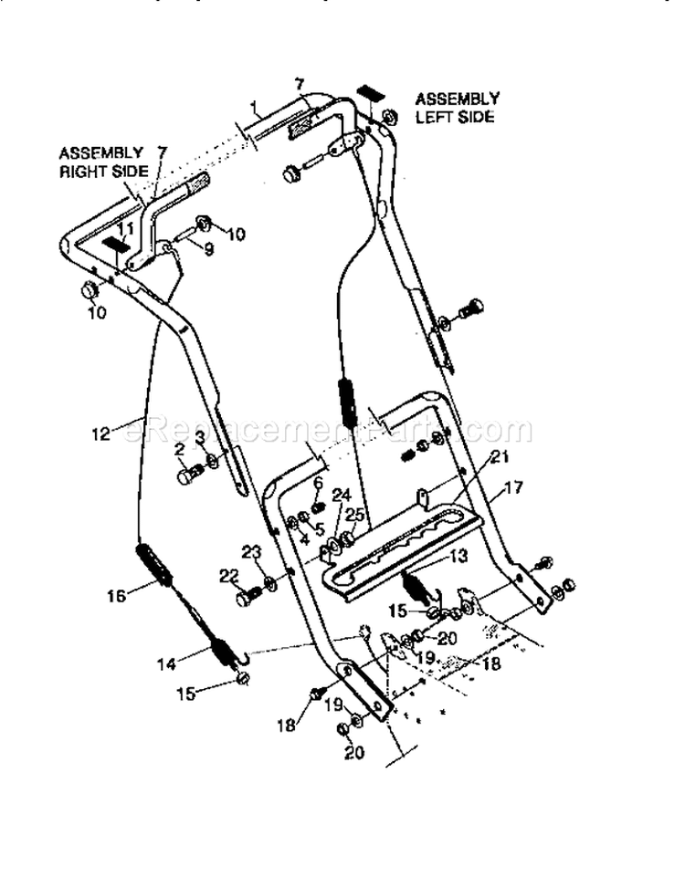Handle Assembly Diagram and Parts List for 536886110  Craftsman Snow Blower