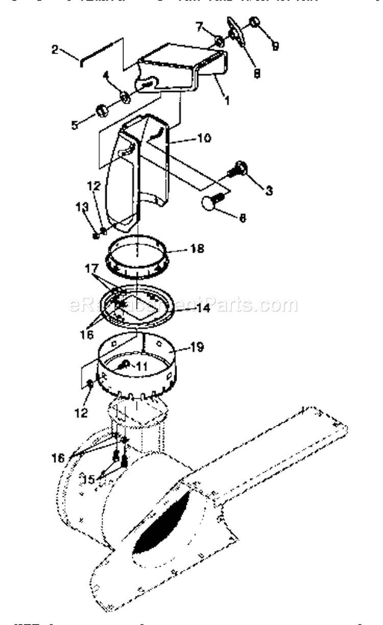 Discharge Chute Repair Diagram and Parts List for 536886120  Craftsman Snow Blower