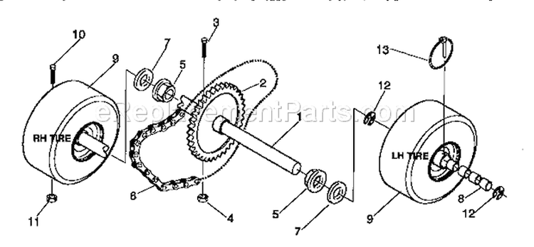 Wheel Assembly Repair Diagram and Parts List for 536886120  Craftsman Snow Blower
