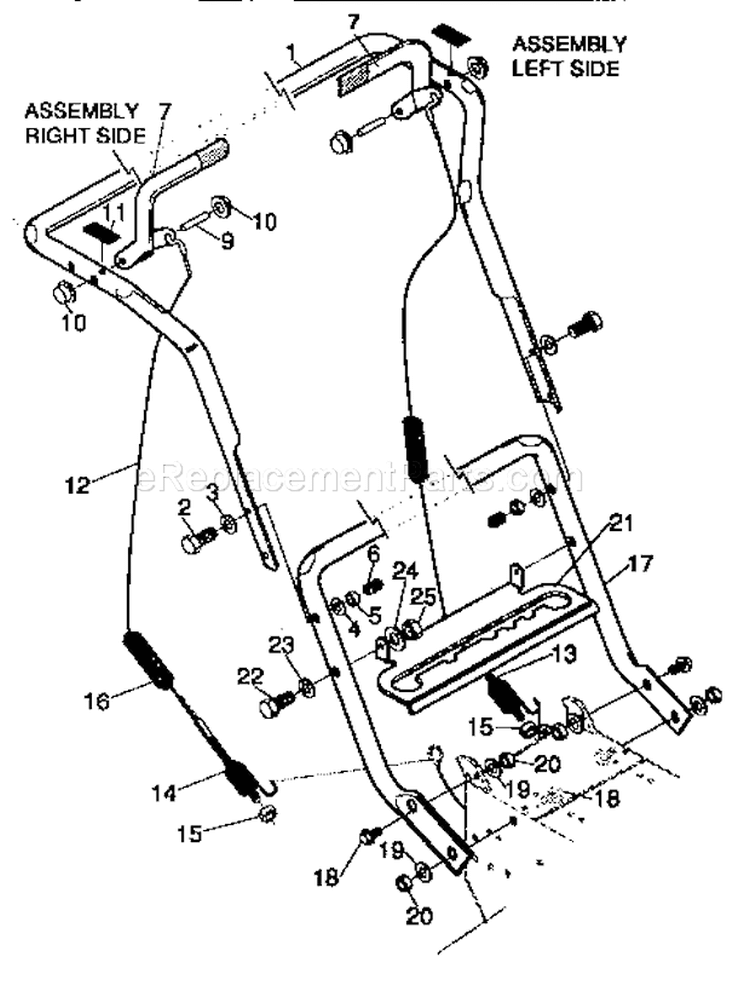 Handle Assembly Repair Diagram and Parts List for 536886120  Craftsman Snow Blower