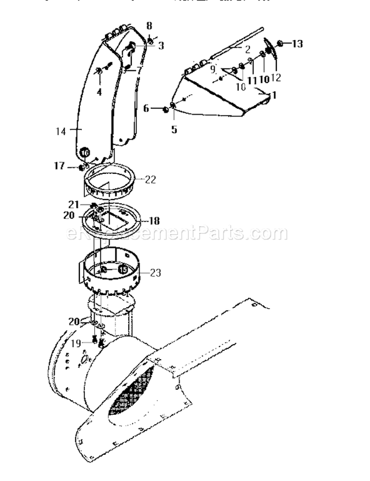 Discharge Chute Diagram and Parts List for 536886121  Craftsman Snow Blower