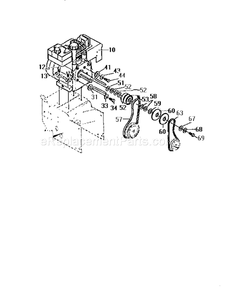 Engine Assembly Diagram and Parts List for 536886122  Craftsman Snow Blower