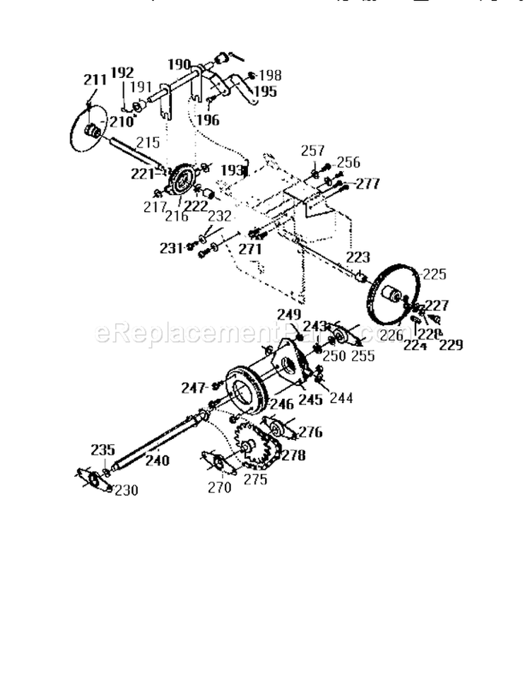 Drive Assembly Diagram and Parts List for 536886122  Craftsman Snow Blower