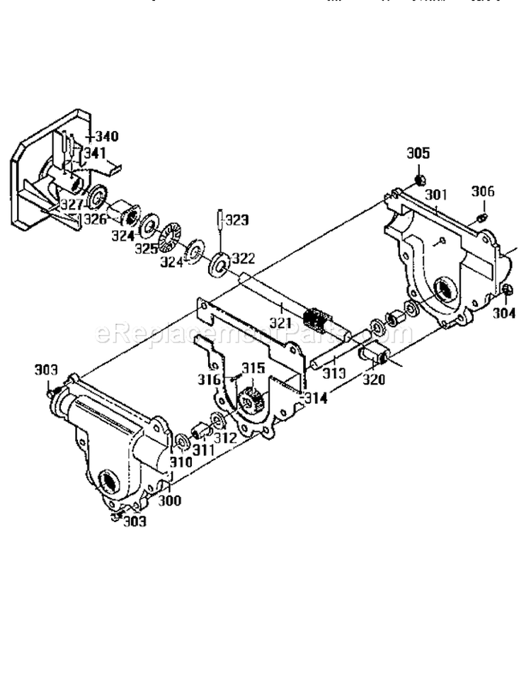 Gearcase Assembly Diagram and Parts List for 536886122  Craftsman Snow Blower