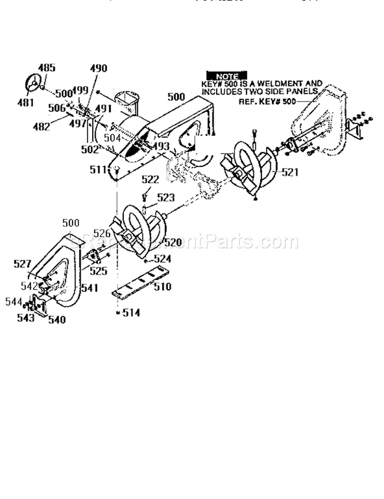 Auger Housing Assembly Diagram and Parts List for 536886122  Craftsman Snow Blower