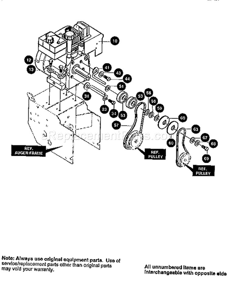 Engine Assembly Diagram and Parts List for 536886140  Craftsman Snow Blower