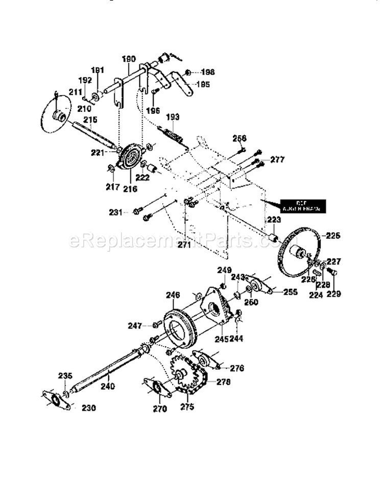 Drive Assembly Diagram and Parts List for 536886140  Craftsman Snow Blower