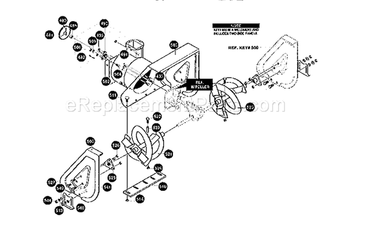 Auger Housing Diagram and Parts List for 536886140  Craftsman Snow Blower