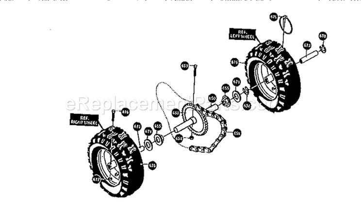 Wheel Assembly Diagram and Parts List for 536886140  Craftsman Snow Blower