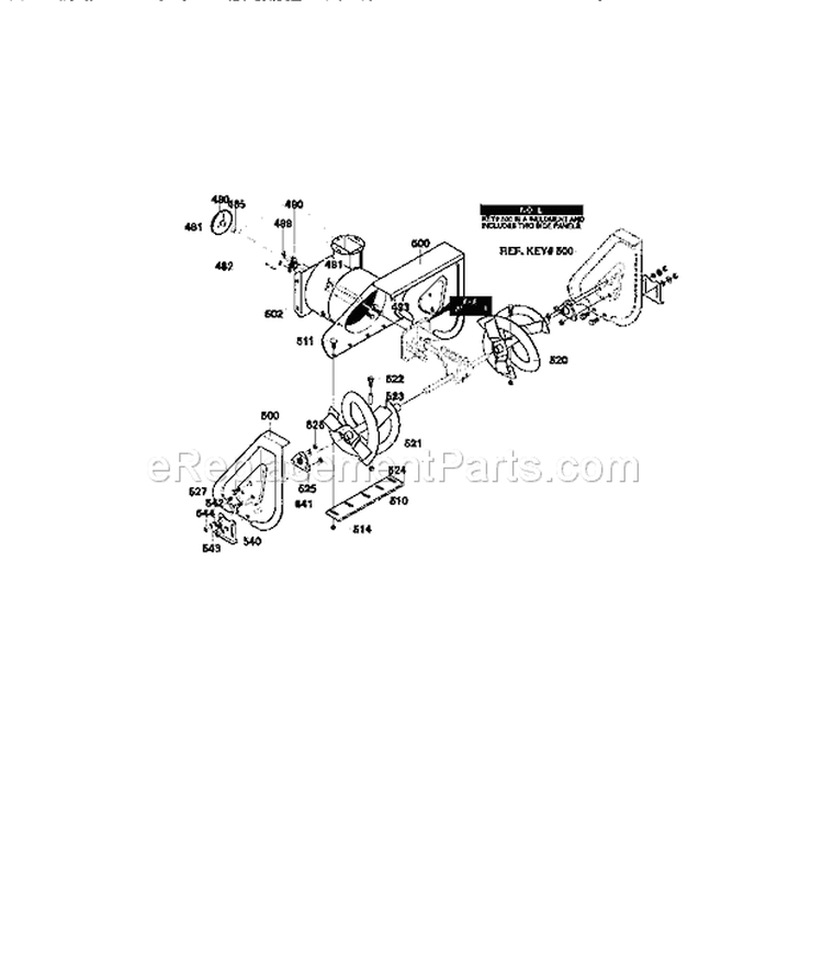Auger Housing Assembly Diagram and Parts List for 536886141  Craftsman Snow Blower
