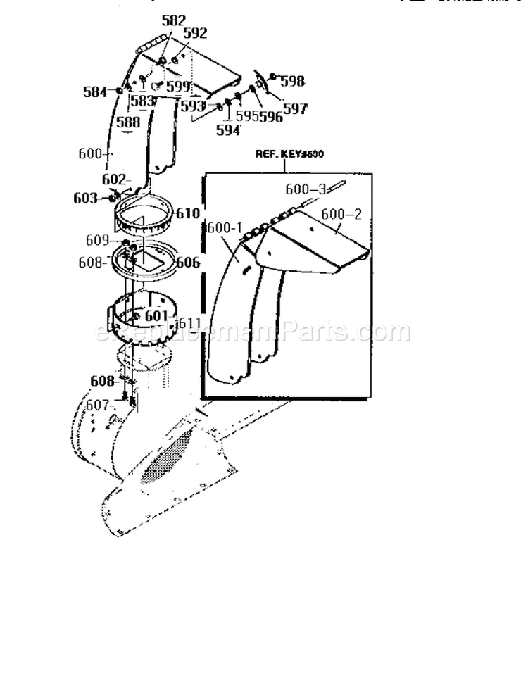 Chute Assembly Diagram and Parts List for 536886150  Craftsman Snow Blower