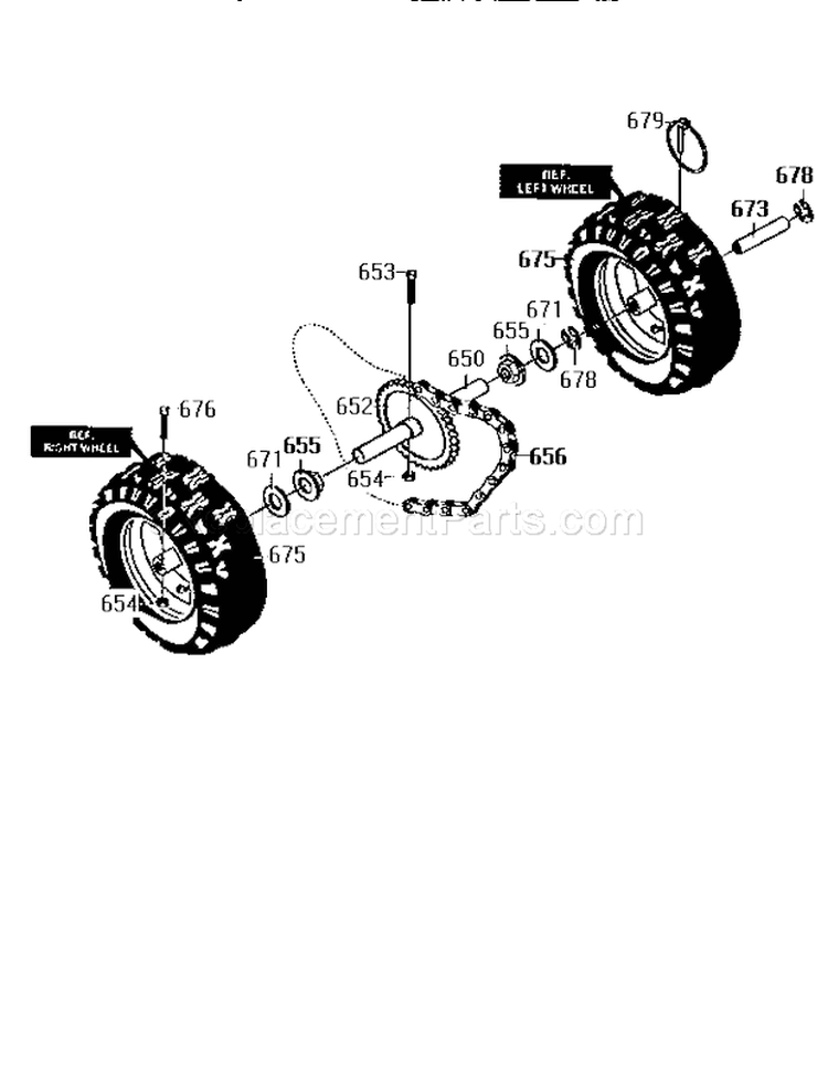 Wheel Assembly Diagram and Parts List for 536886150  Craftsman Snow Blower