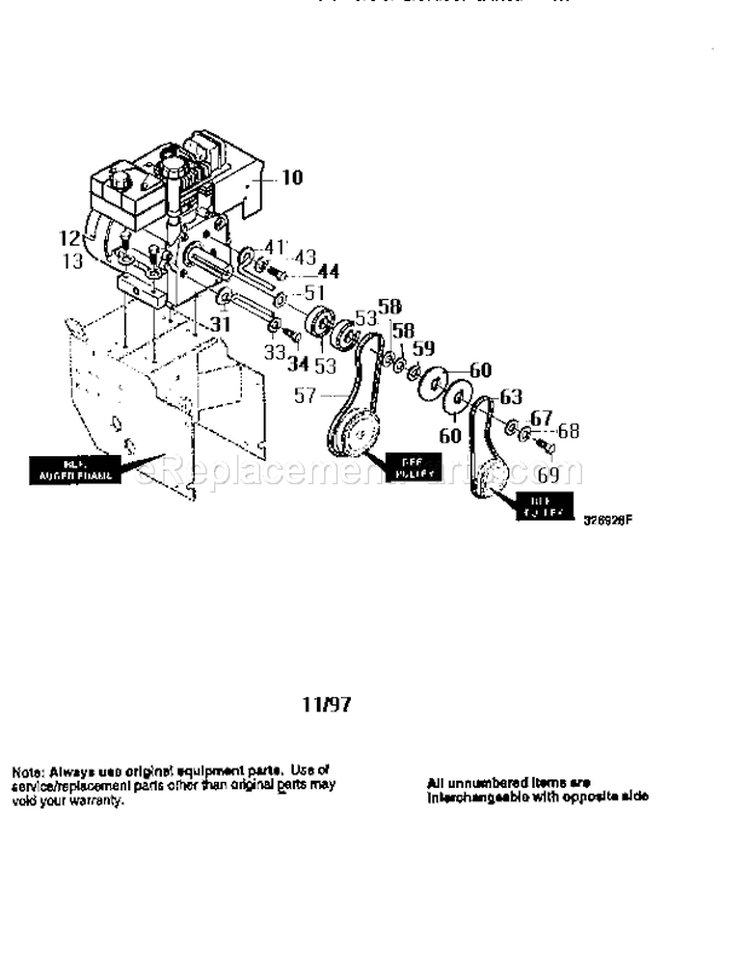 Engine Assembly Diagram and Parts List for 536886160  Craftsman Snow Blower