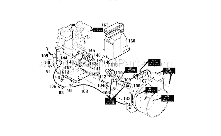 Frame Components Assembly Diagram and Parts List for 536886160  Craftsman Snow Blower
