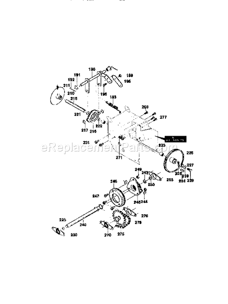 Drive Components Assembly Diagram and Parts List for 536886160  Craftsman Snow Blower
