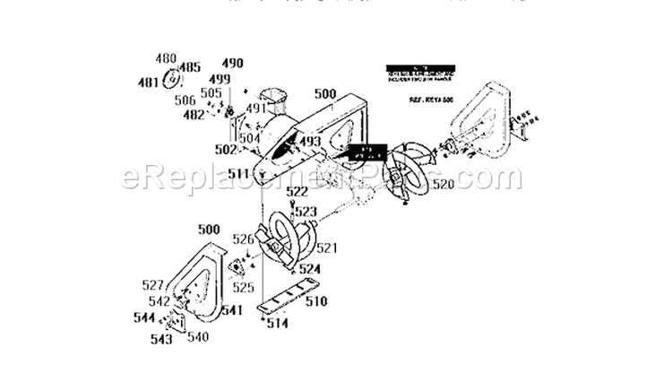 Auger Housing Assembly Diagram and Parts List for 536886160  Craftsman Snow Blower