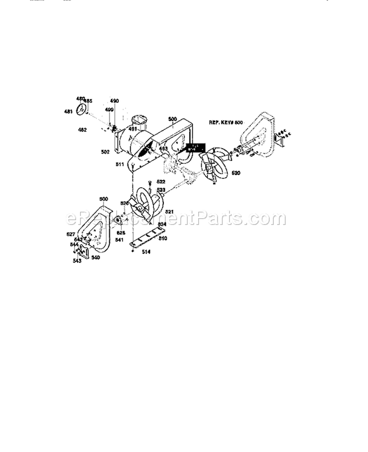 Auger Housing Assembly Diagram and Parts List for 536886161  Craftsman Snow Blower